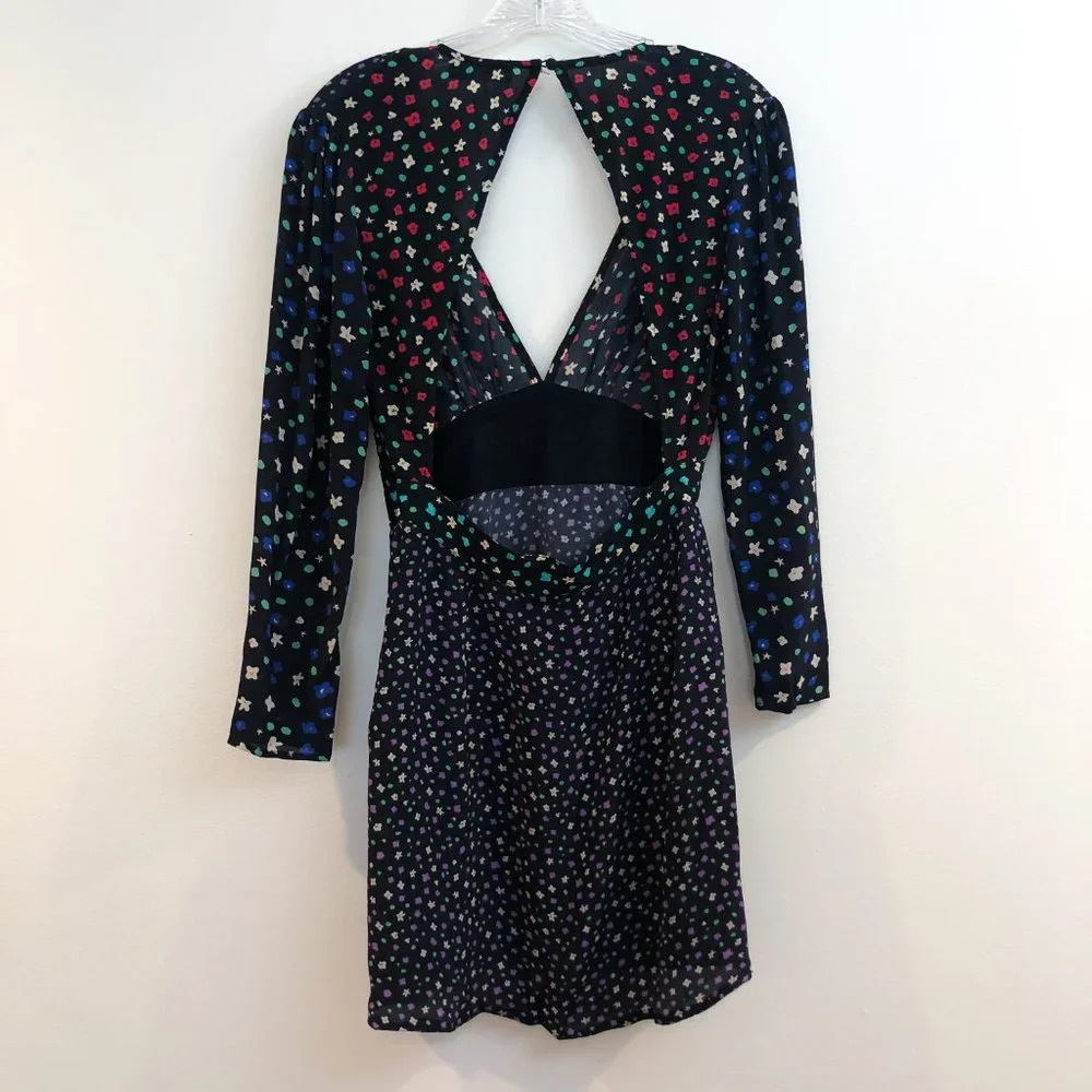RIXO Cordelia Black Floral Long Sleeve Cut Out Back Designer Mini Dress ALTERED - Picture 8 of 11